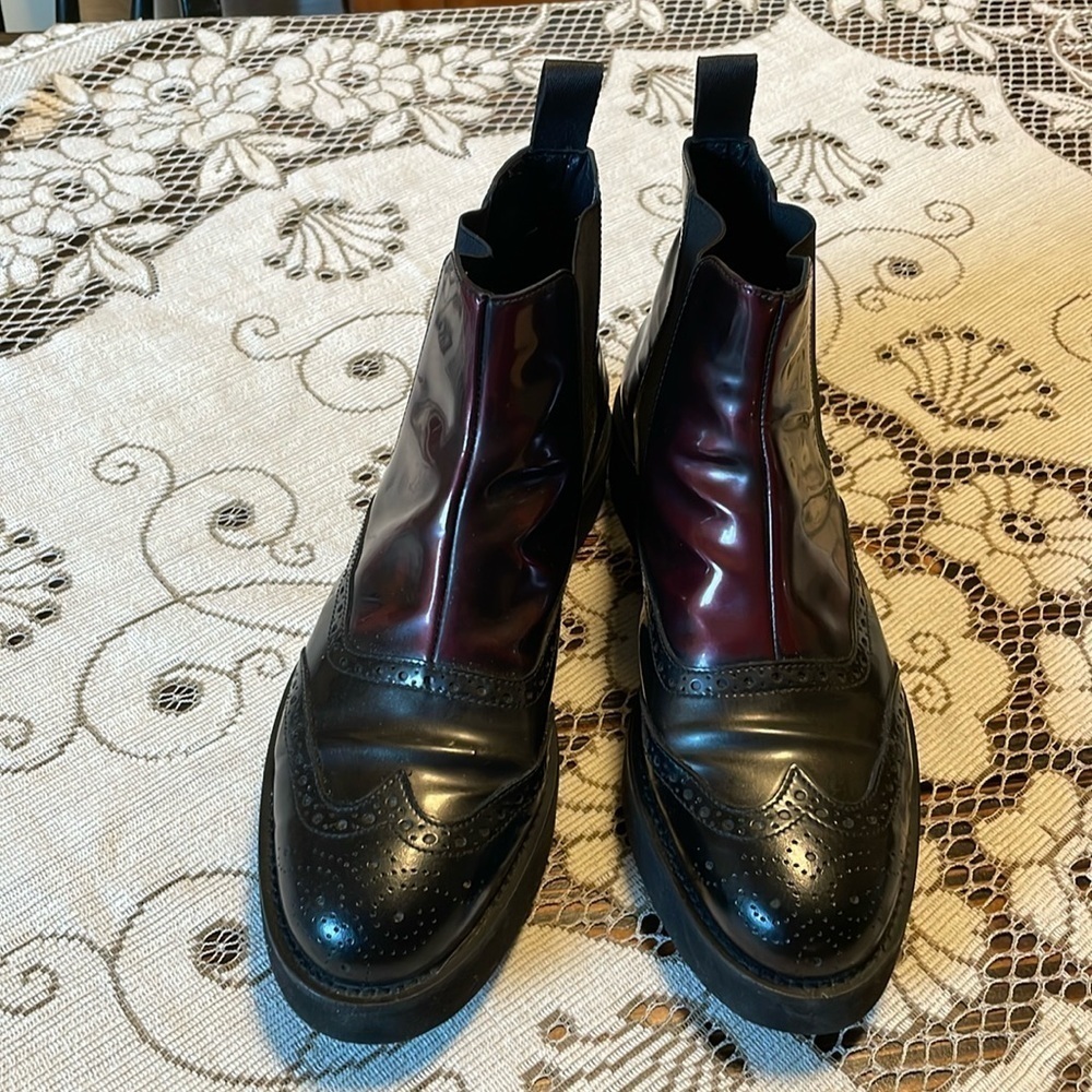 Baldinini Ombré Black Burgundy Oxford Leather Low Platform Ankle Boot
